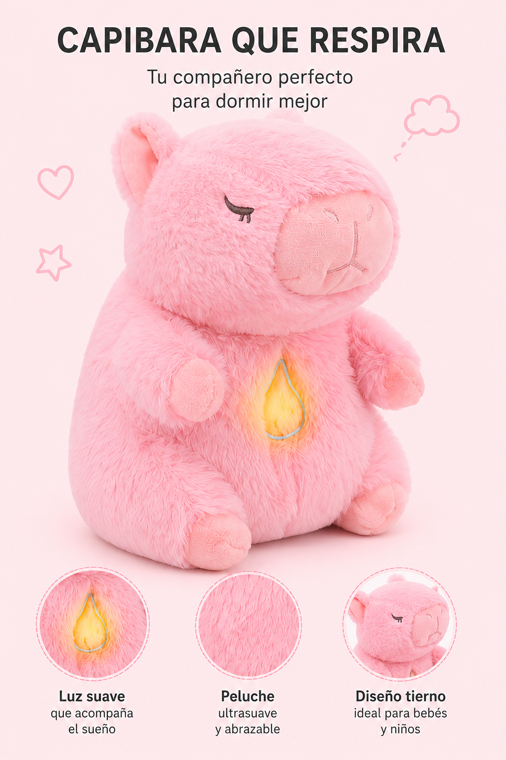 PELUCHE CAPIBARA ROSA- CALMANTE